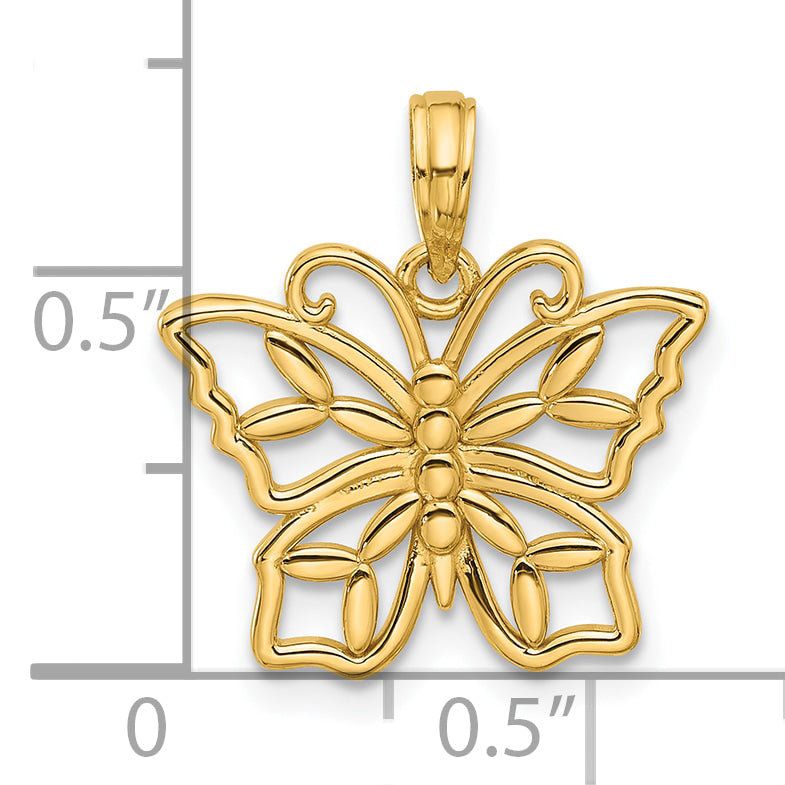 14K Yellow Gold Polished Fancy Butterfly Charm Pendant Design