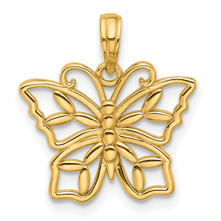 14K Yellow Gold Polished Fancy Butterfly Charm Pendant Design