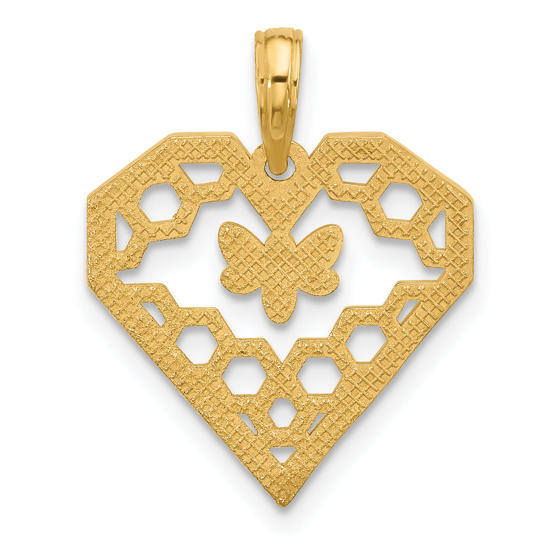 14K Yellow Gold Fancy Heart & Bee Honeycomb Pendant