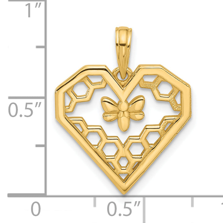 14K Yellow Gold Fancy Heart & Bee Honeycomb Pendant