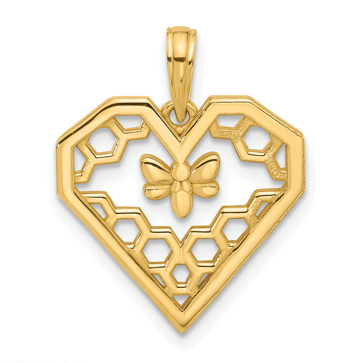 14K Yellow Gold Fancy Heart & Bee Honeycomb Pendant