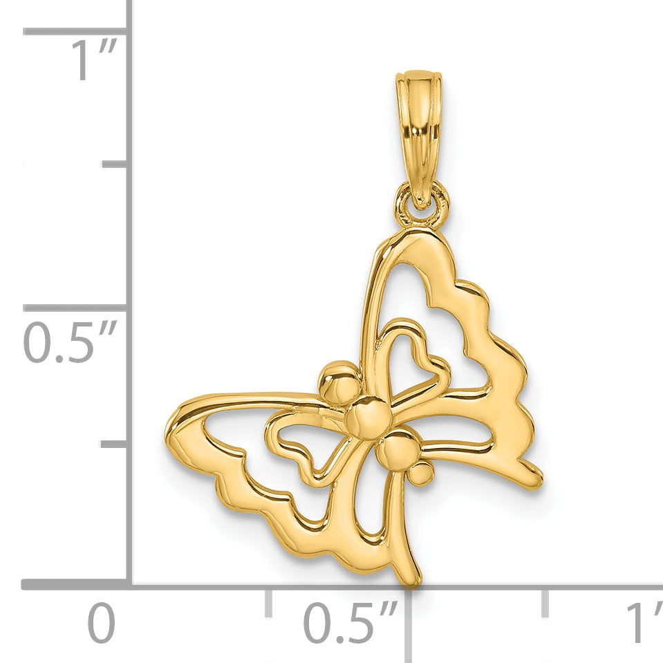 14K Yellow Gold Polished Finish Fancy Butterfly Charm
