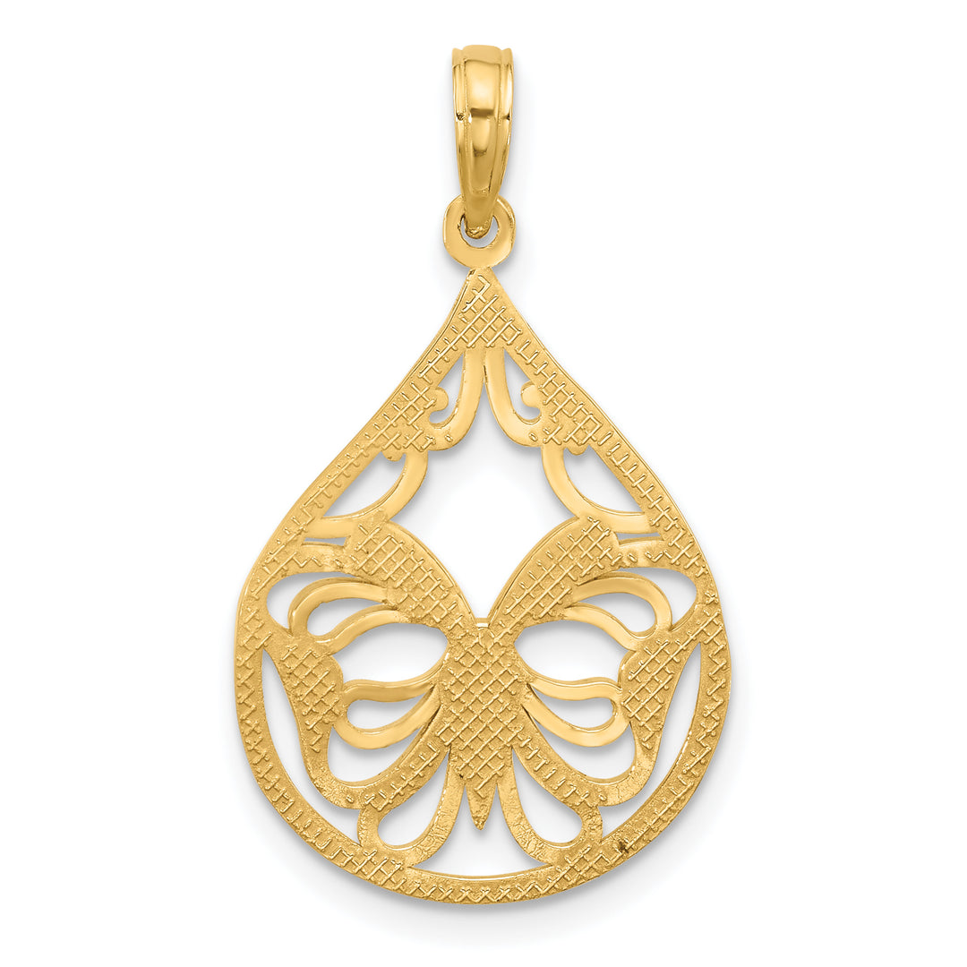 14K Yellow Gold Butterfly Teardrop Design Charm Pendant