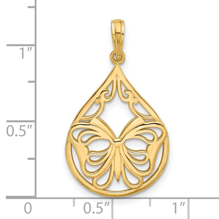 14K Yellow Gold Butterfly Teardrop Design Charm Pendant