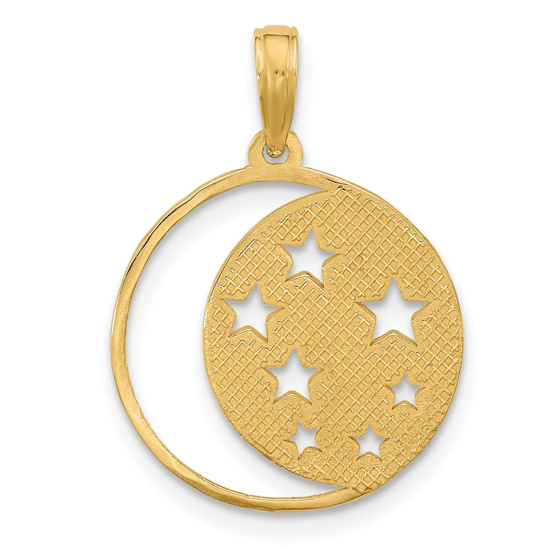14K Yellow Gold Polished Moon and StarsCut Design Pendant
