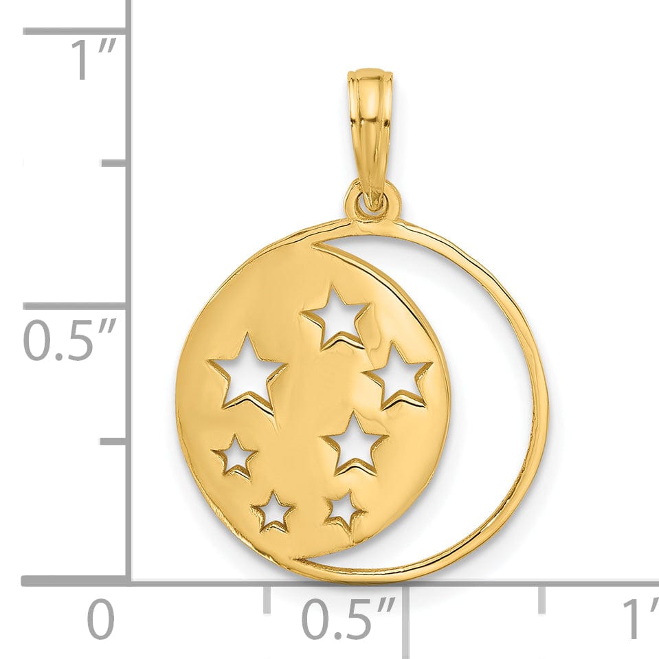 14K Yellow Gold Polished Moon and StarsCut Design Pendant