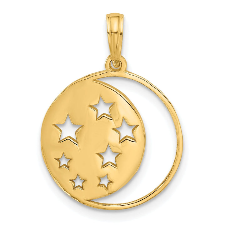 14K Yellow Gold Polished Moon and StarsCut Design Pendant