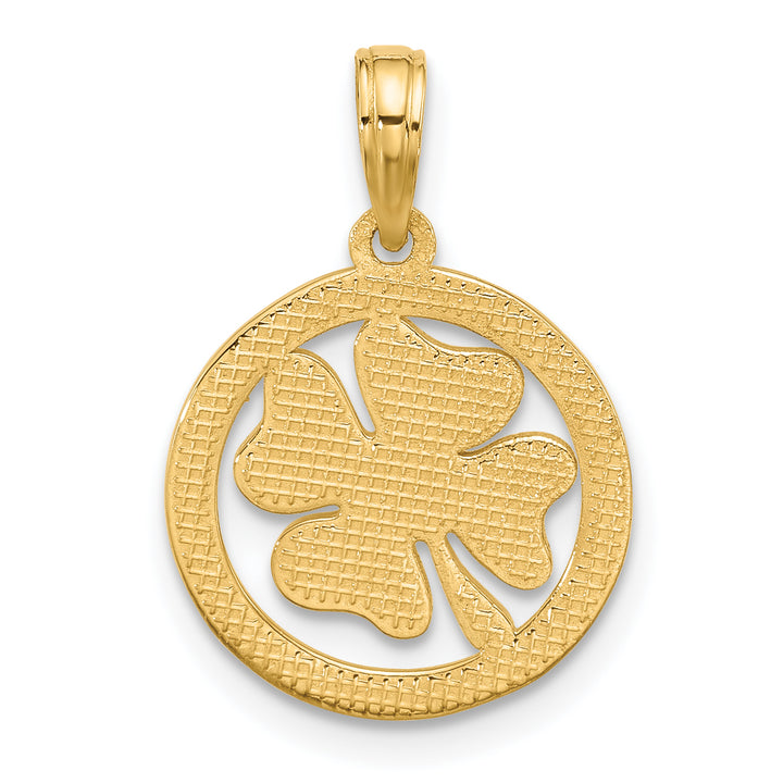 14K Yellow Gold Polished Fancy Shamrock in Circle Pendant