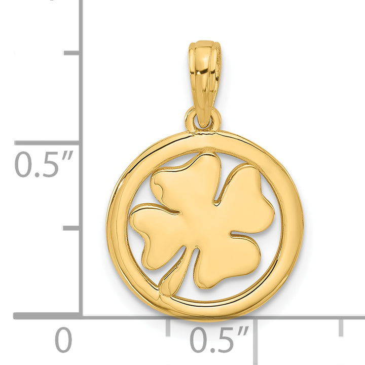 14K Yellow Gold Polished Fancy Shamrock in Circle Pendant