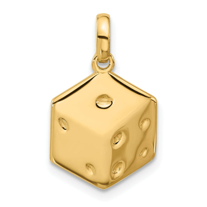 14k Yellow Gold Polished Dice Charm Pendant