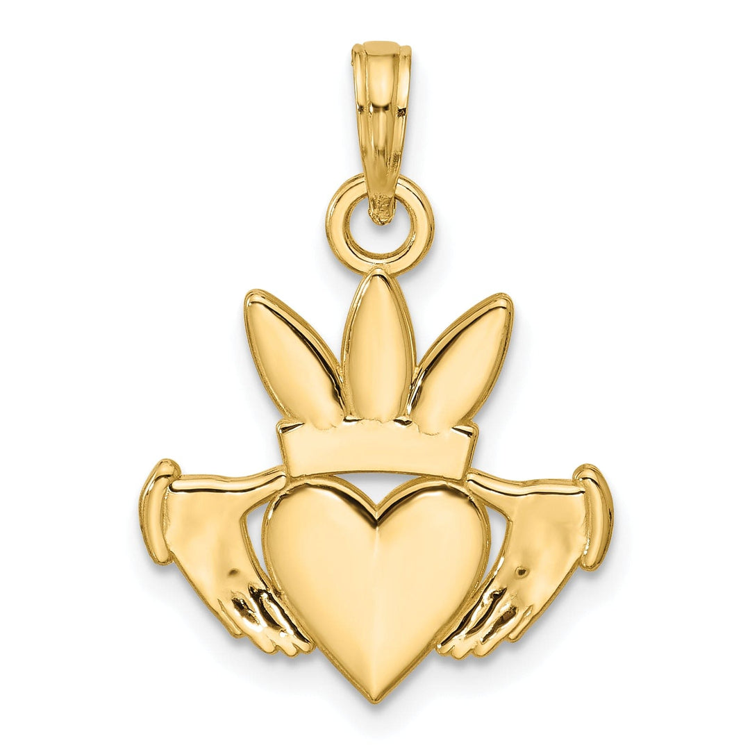 14K Yellow Gold Polished Hands in Heart Crown Design Pendant