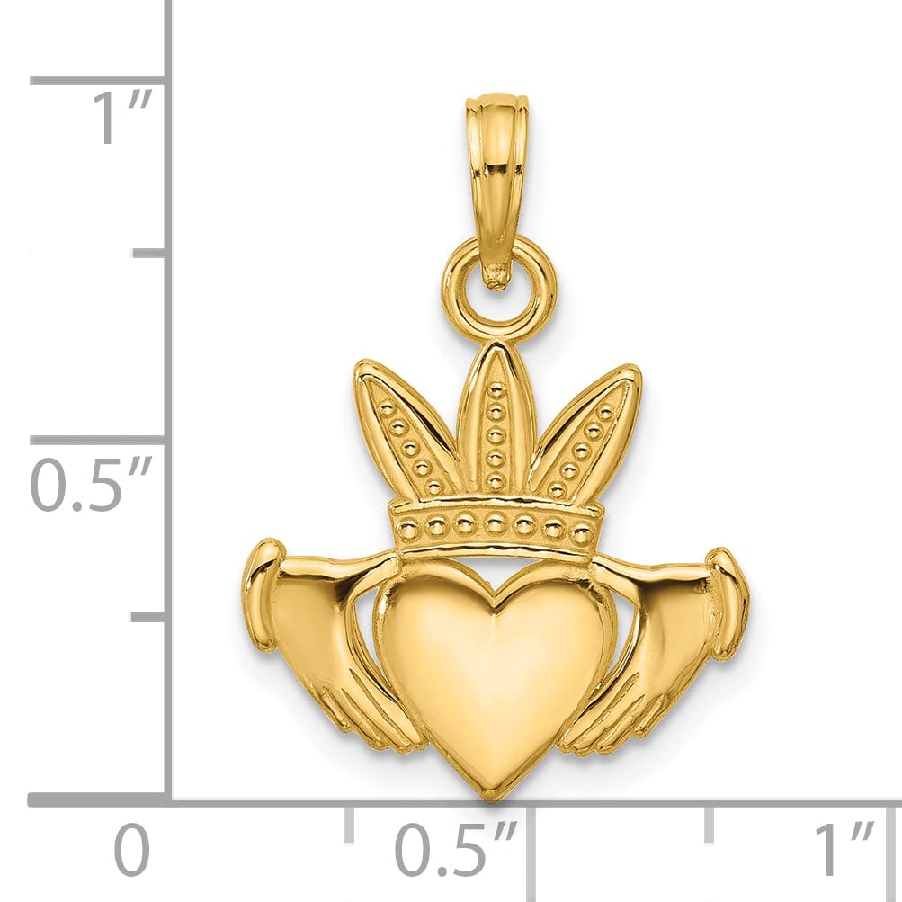 14K Yellow Gold Polished Hands in Heart Crown Design Pendant