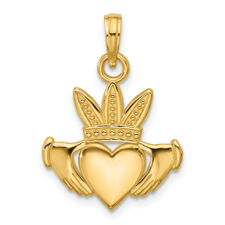 14K Yellow Gold Polished Hands in Heart Crown Design Pendant