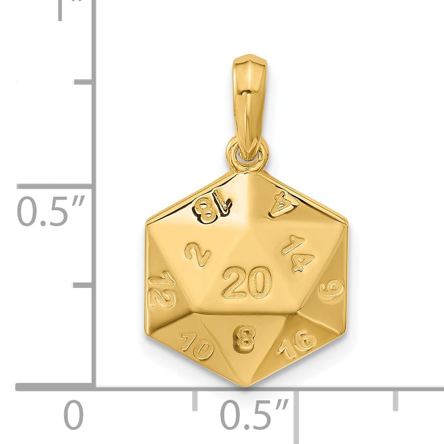 14K Yellow Gold Polished D20 Twenty-sided Dice Pendant