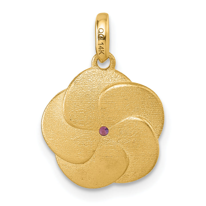 14K Yellow Gold Satin Finish Amethyst Flower Pendant