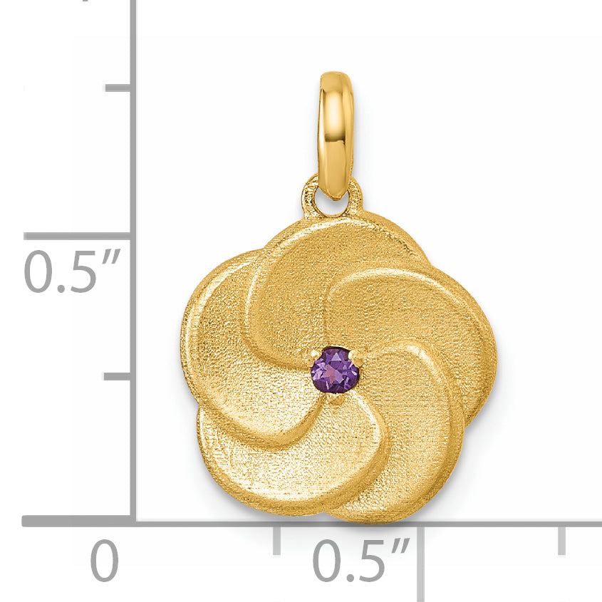 14K Yellow Gold Satin Finish Amethyst Flower Pendant