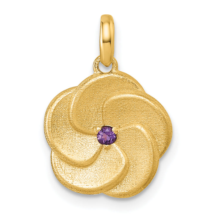 14K Yellow Gold Satin Finish Amethyst Flower Pendant