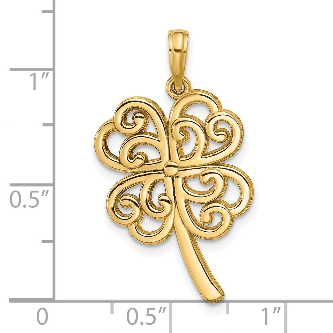14K Yellow Gold Polished Fancy Four Leaf Clover Pendant