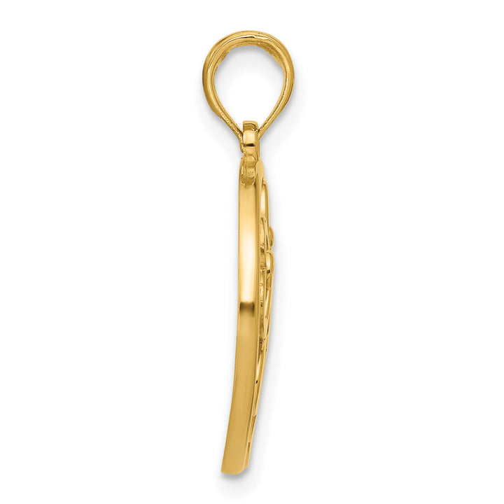 14K Yellow Gold Polished Four Leaf Clover in Circle Design Pendant