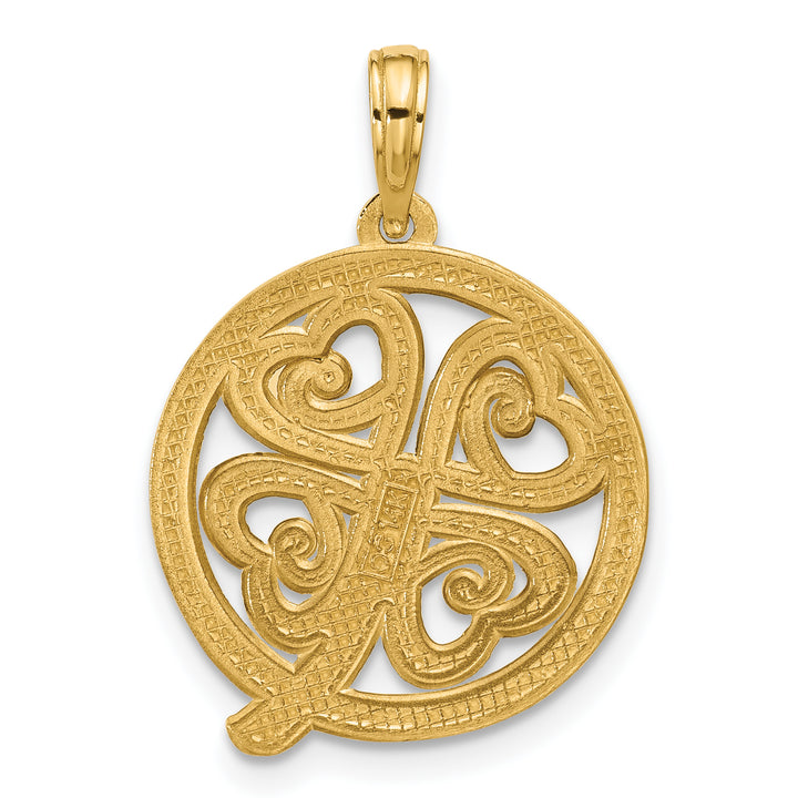 14K Yellow Gold Polished Four Leaf Clover in Circle Design Pendant