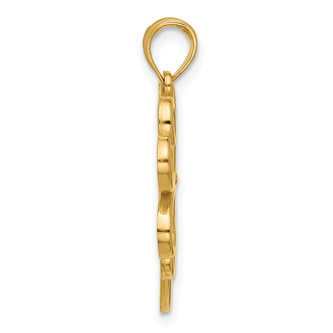 14K Yellow Gold Four Leaf Clover Swirl Design Pendant