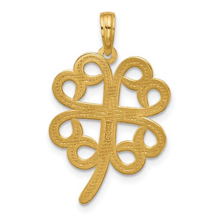 14K Yellow Gold Four Leaf Clover Swirl Design Pendant