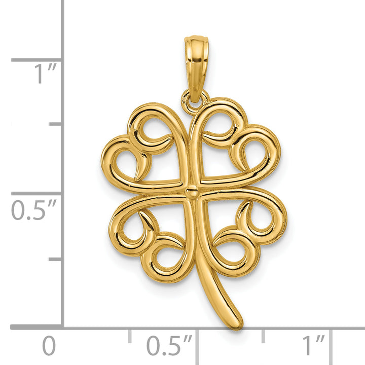 14K Yellow Gold Four Leaf Clover Swirl Design Pendant
