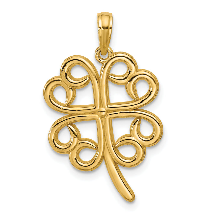 14K Yellow Gold Four Leaf Clover Swirl Design Pendant