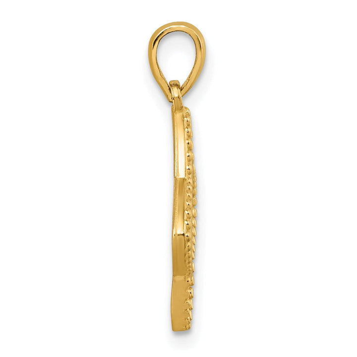 14K Yellow Gold Beaded Design Moon and Star Pendant