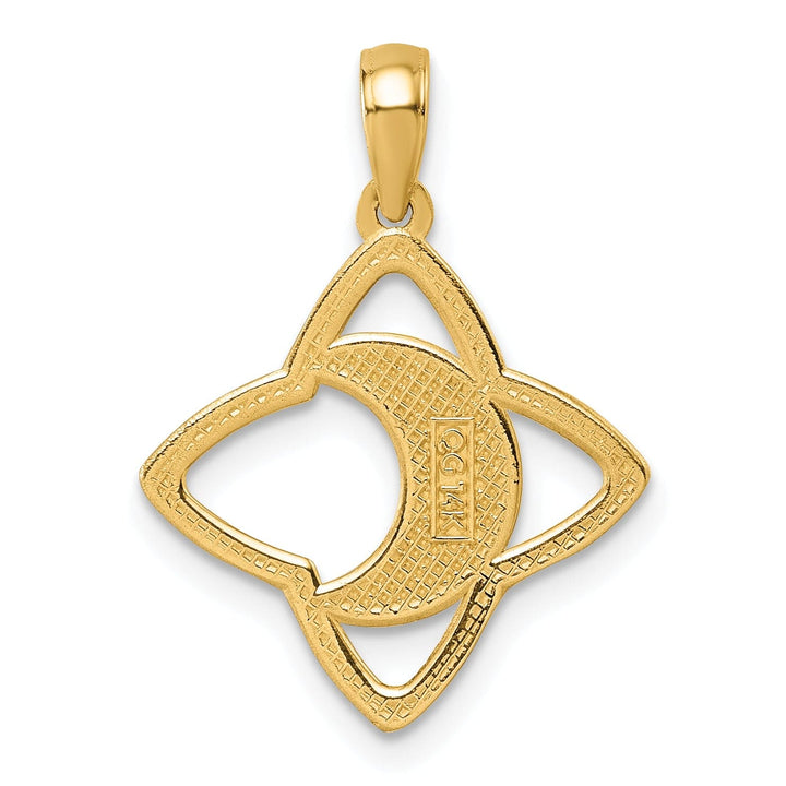 14K Yellow Gold Beaded Design Moon and Star Pendant