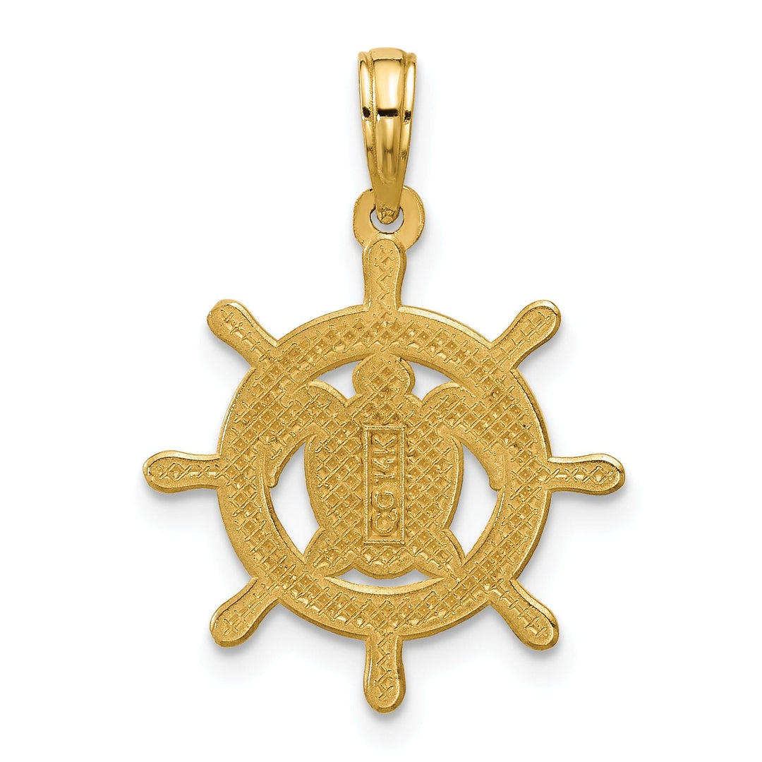14K Yellow Gold Turtle in Ship Wheel Design Pendant