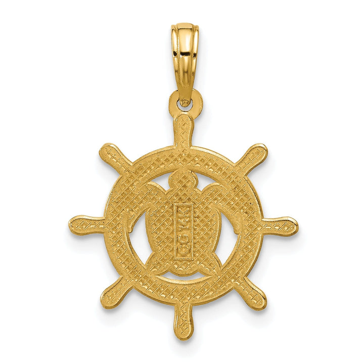 14K Yellow Gold Turtle in Ship Wheel Design Pendant