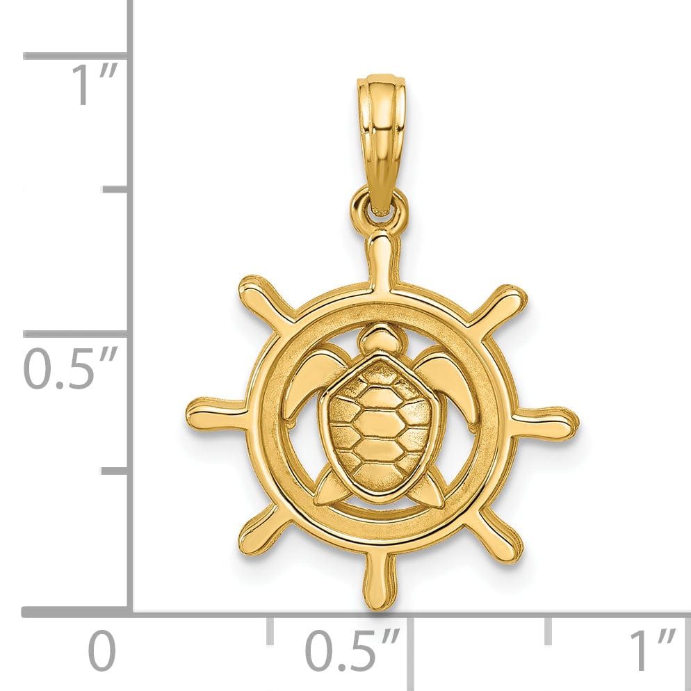 14K Yellow Gold Turtle in Ship Wheel Design Pendant