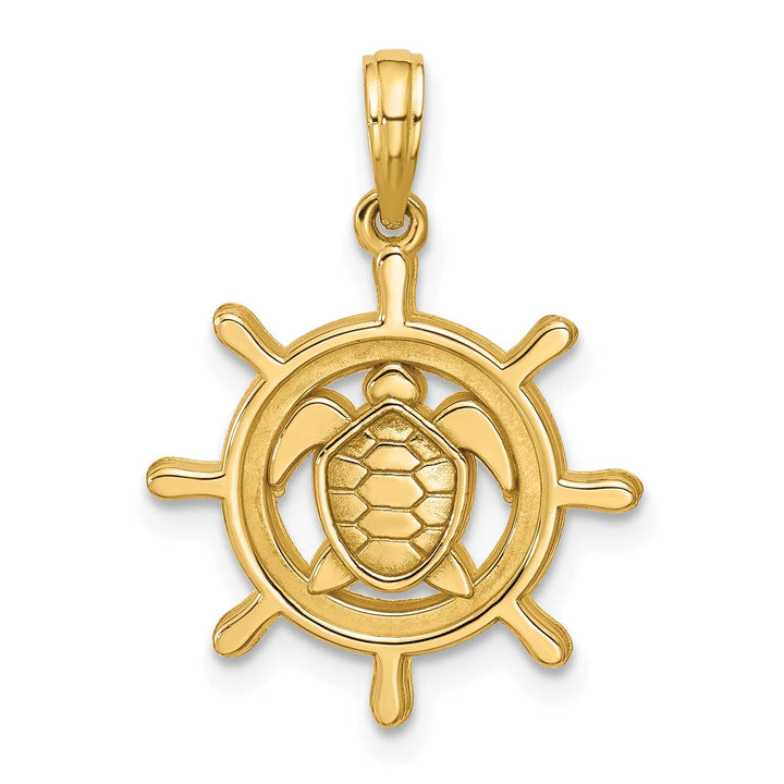 14K Yellow Gold Turtle in Ship Wheel Design Pendant