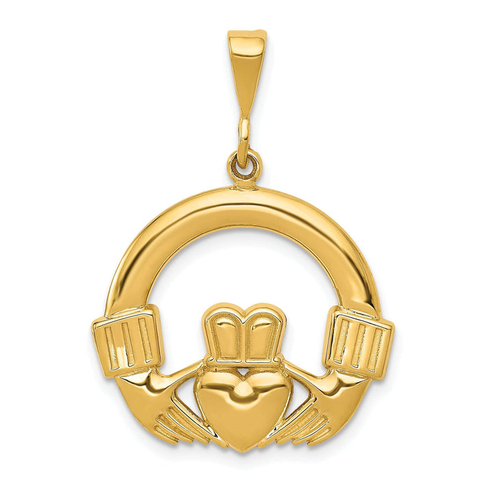 14k Yellow Gold Polished Finish Men's Claddagh Pendant
