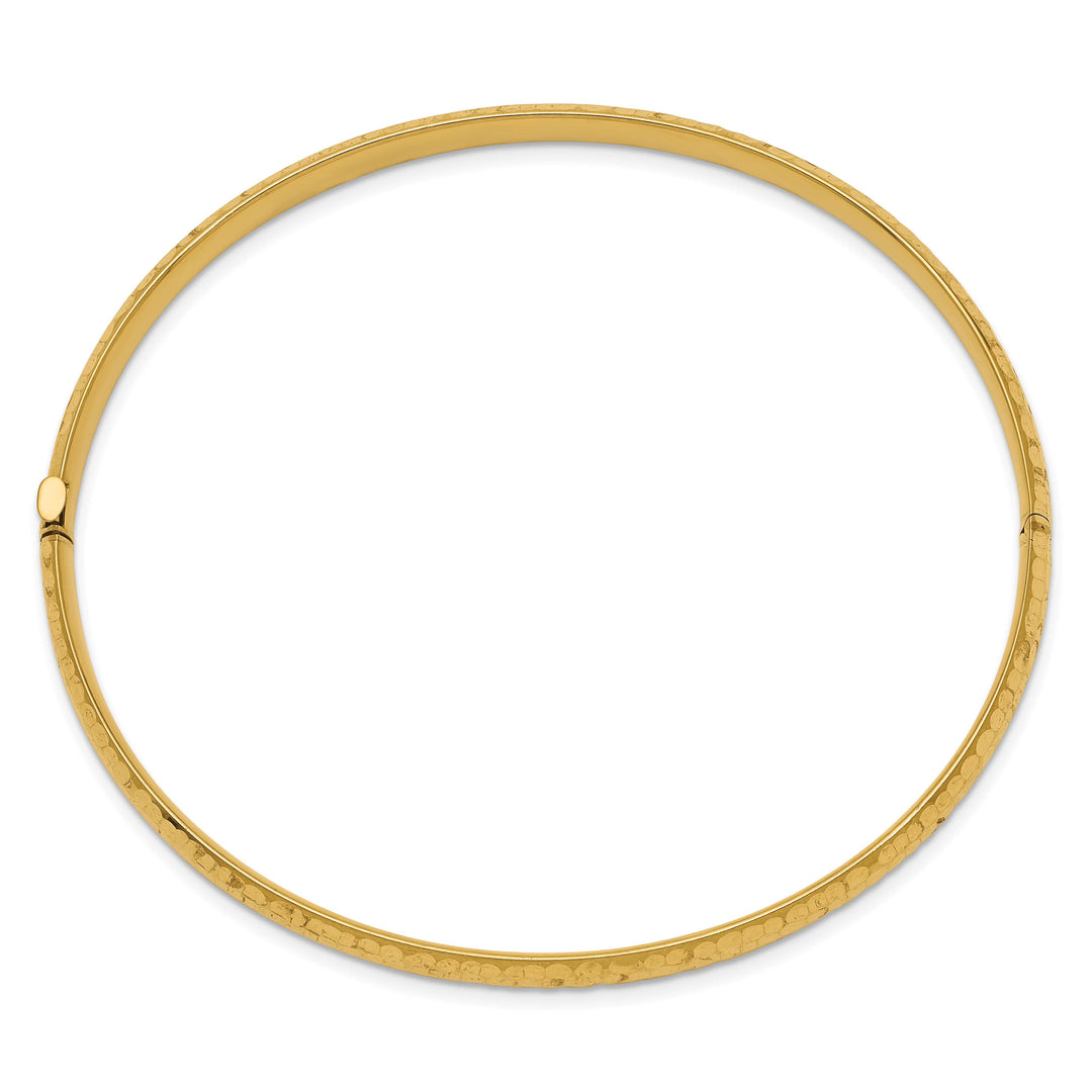 14k 3/16 Polished Fancy Hammered 4.75mm Hinged Oval Bangle Bracelet