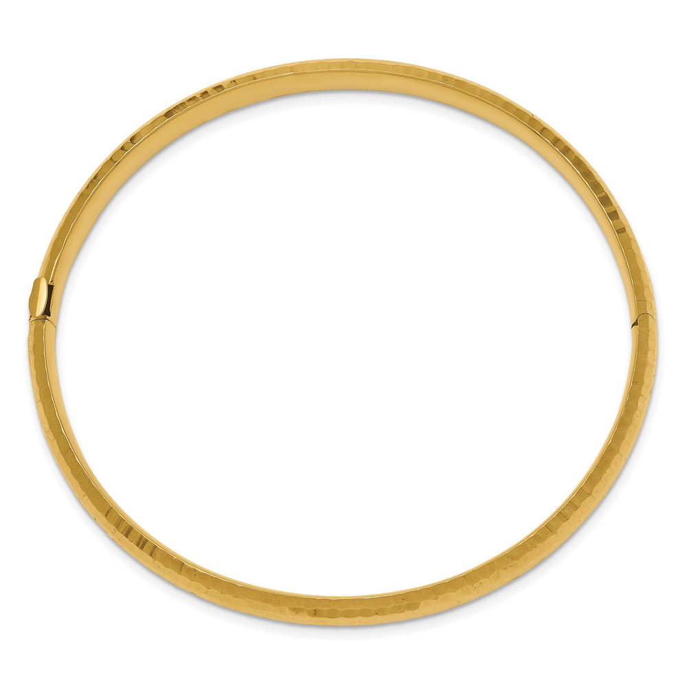 14k 4/16 Polished Fancy Hammered 6.50mm Hinged Oval Bangle Bracelet