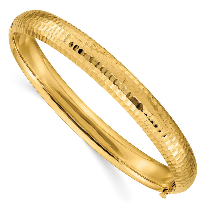 14k 5/16 Polished Fancy Hammered 8.75mm Hinged Oval Bangle Bracelet