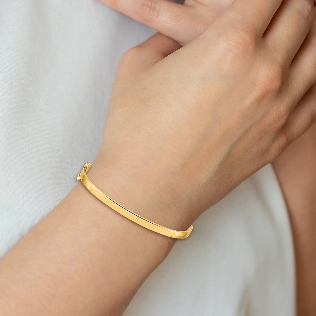 14k Polished 4.00mm Hinged Oval Bangle Bracelet