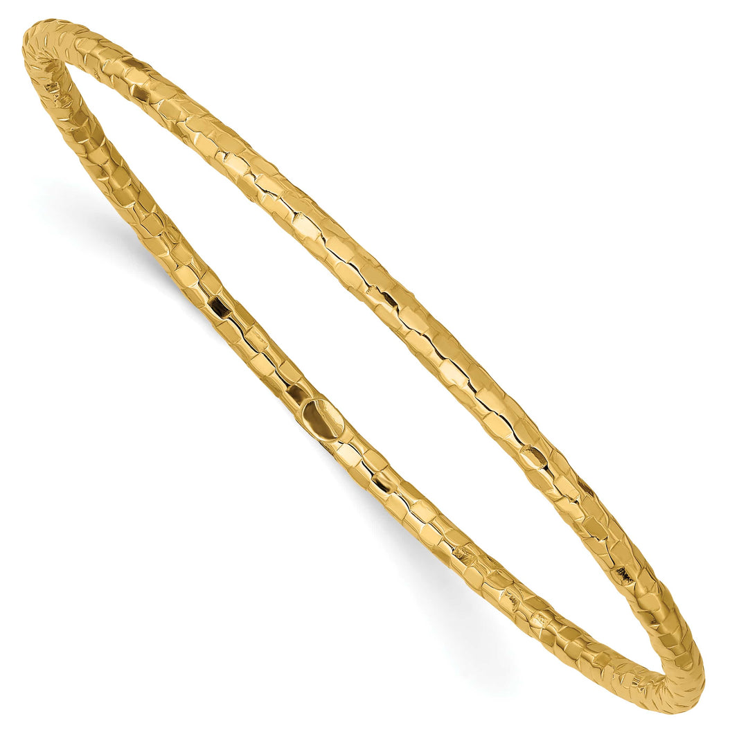 14k Polished Textured 3.00mm Slip-on Round Bangle Bracelet