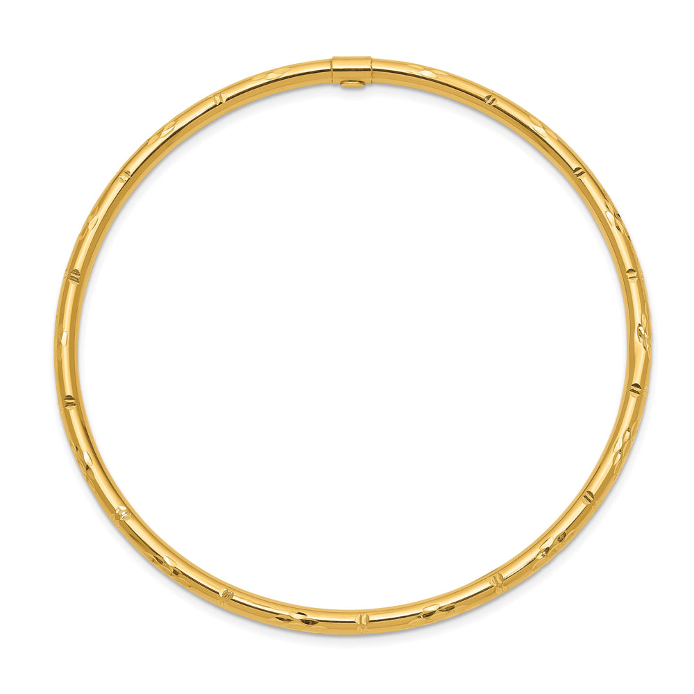 14k Polished Diamond-cut 3.00mm Slip-on Round Bangle Bracelet - 3.12g