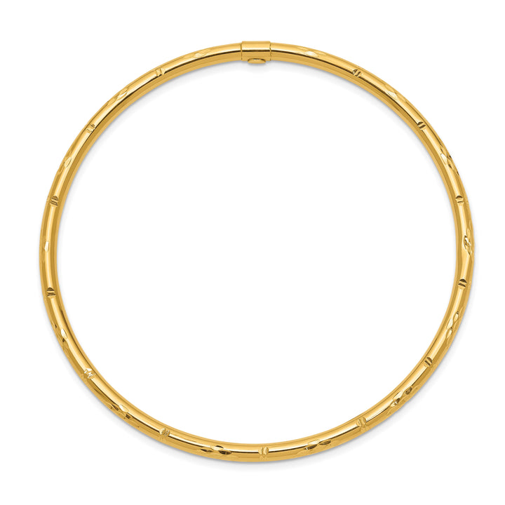 14k Polished Diamond-cut 3.00mm Slip-on Round Bangle Bracelet - 3.12g