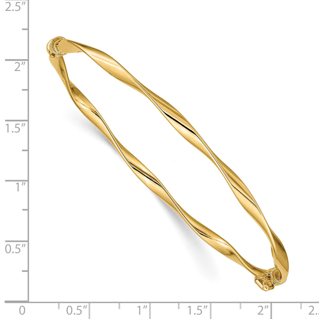 14k Polished Twisted 3.00mm Hinged Oval Bangle Bracelet - 7 in