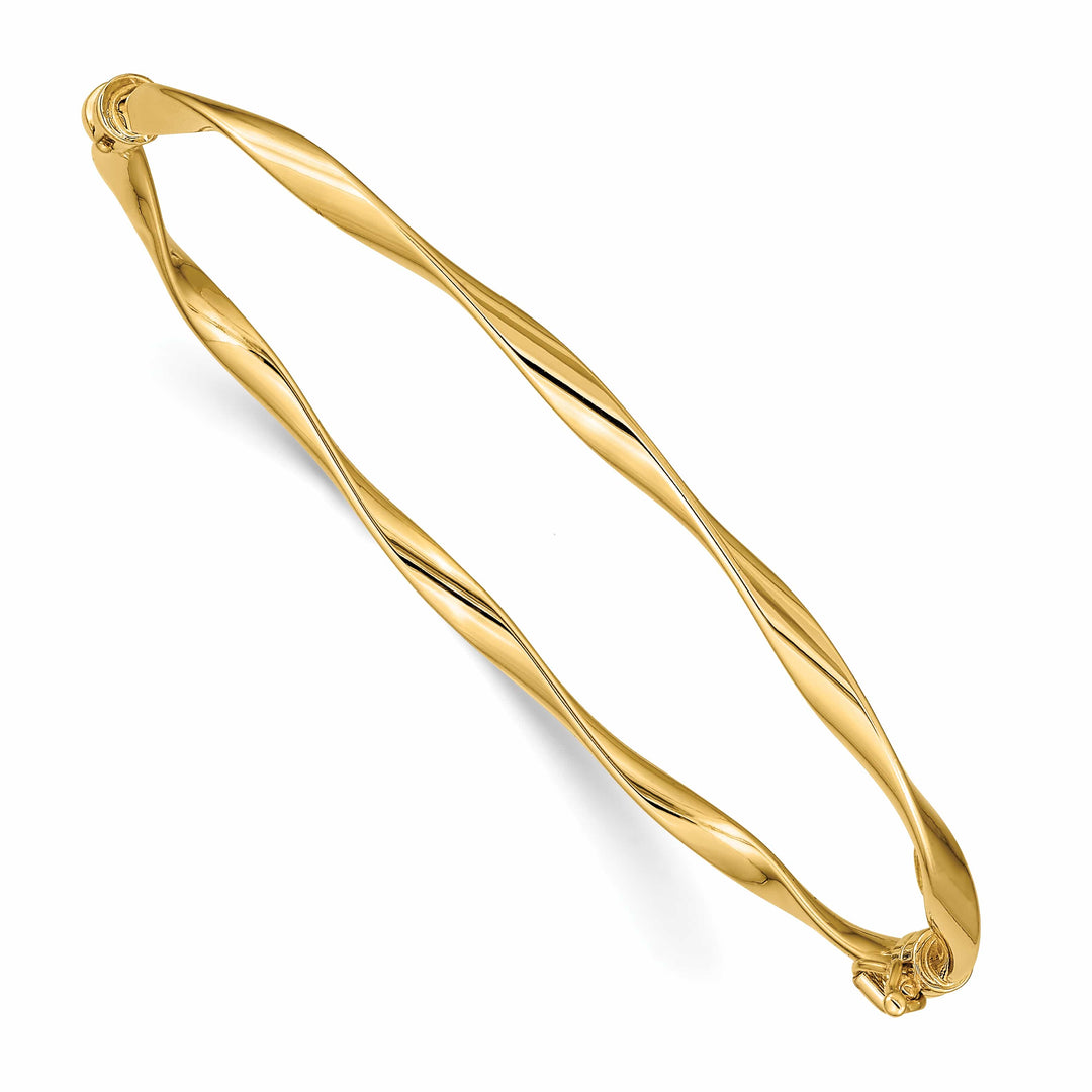 14k Polished Twisted 3.00mm Hinged Oval Bangle Bracelet - 7 in