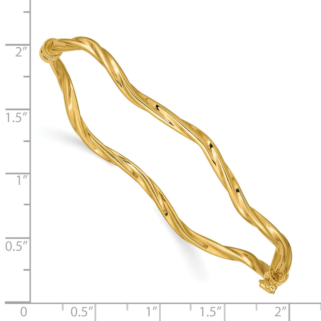 14k Polished Twisted 3.00mm Hinged Oval Bangle Bracelet - 3.78g