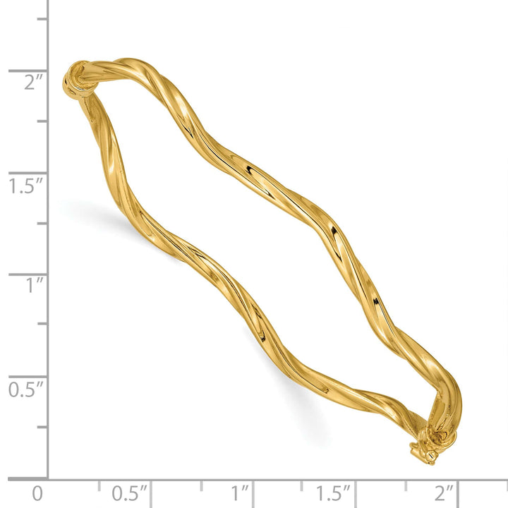 14k Polished Twisted 3.00mm Hinged Oval Bangle Bracelet - 3.78g