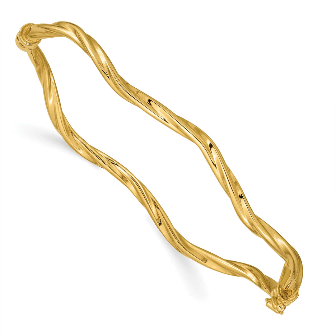 14k Polished Twisted 3.00mm Hinged Oval Bangle Bracelet - 3.78g