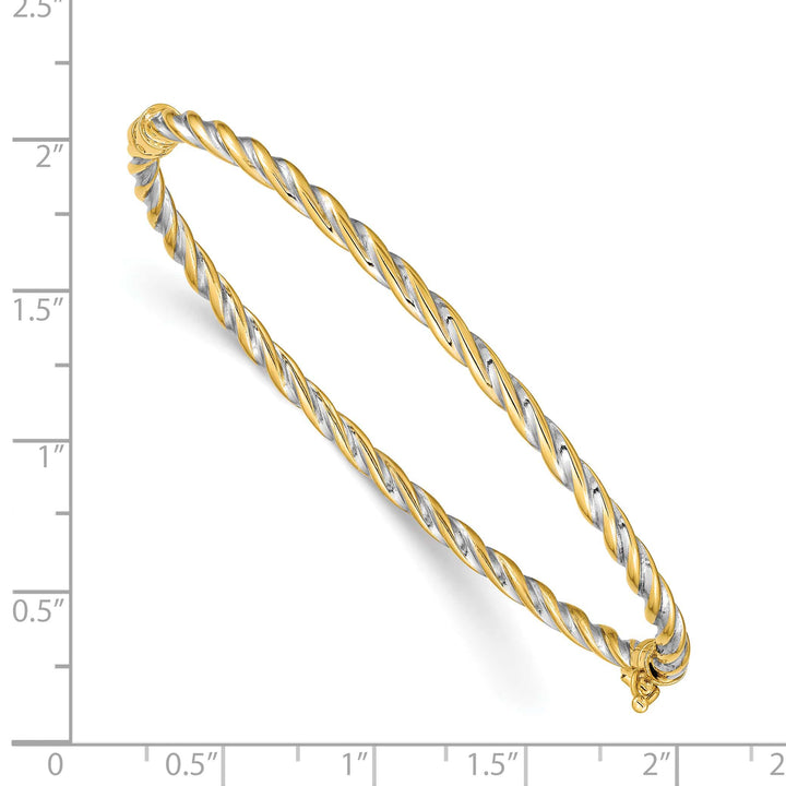 14k Two-Tone Polished 3.00mm Hinged Bangle Oval Bracelet