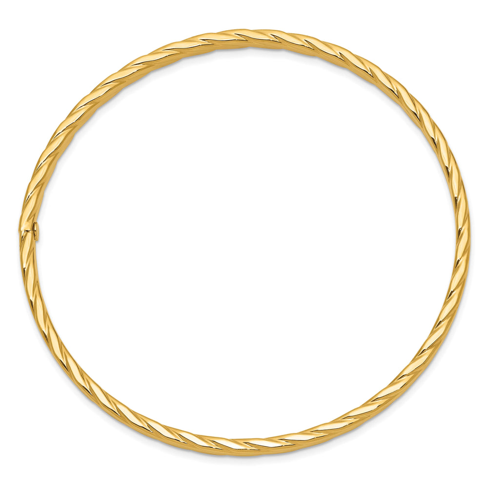 14K Polished Textured Twist 4.00mm Slip-on Round Bangle Bracelet