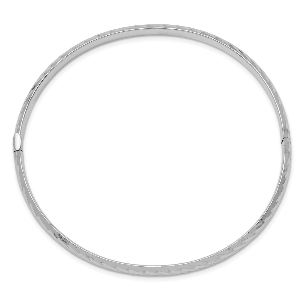 14k White Gold 3/16 Textured 4.75mm Hinged Oval Bangle Bracelet
